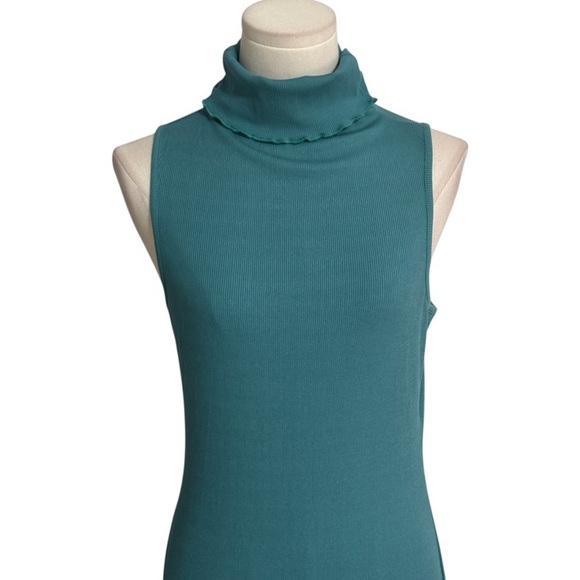 NSR Sleeveless Teal Blue‎ Dress Midi Ribbed Turtleneck Bodycon M Party Vacation - Picture 3 of 4